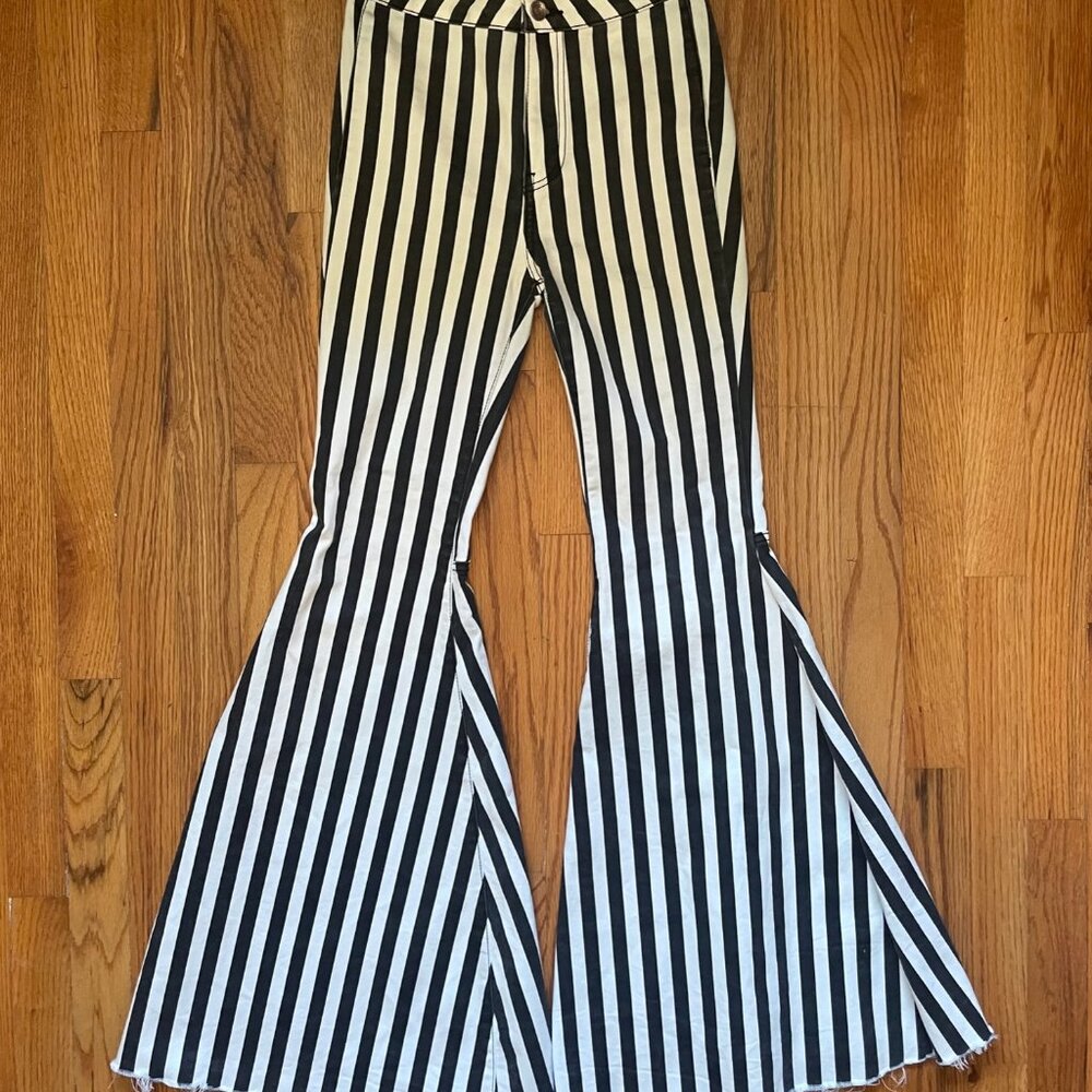 Free People Just Float On Flare Jeans Stripe Black White Stretch Jeans - 25